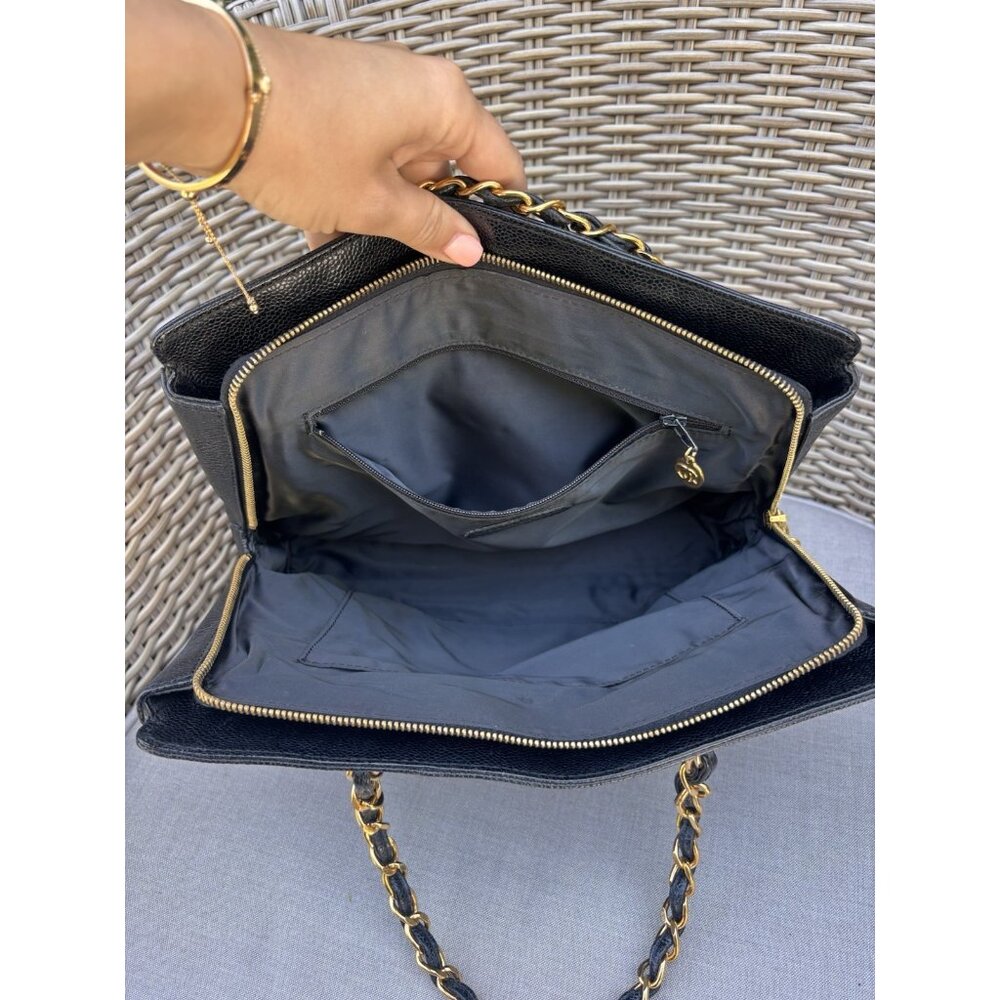 Authentic Chanel black caviar leather embroidered mini tote - Picture 12 of 16